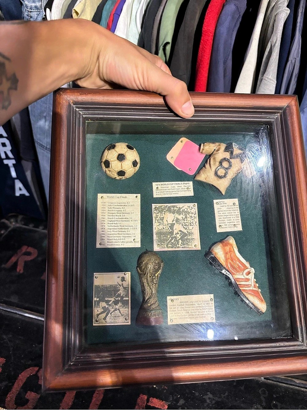 Vintage 2000s World Cup memorabilia shadow box Soccer World Cup Shadow Box Brown